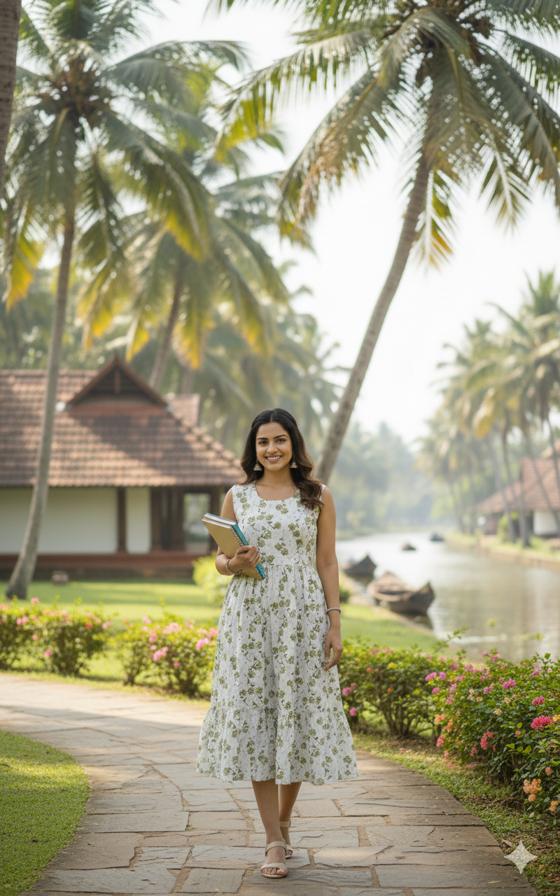 Women Midi/ Calf Gown White Colour , Floral design