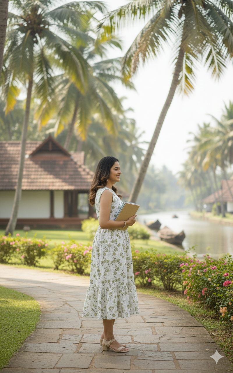 Women Midi/ Calf Gown White Colour , Floral design