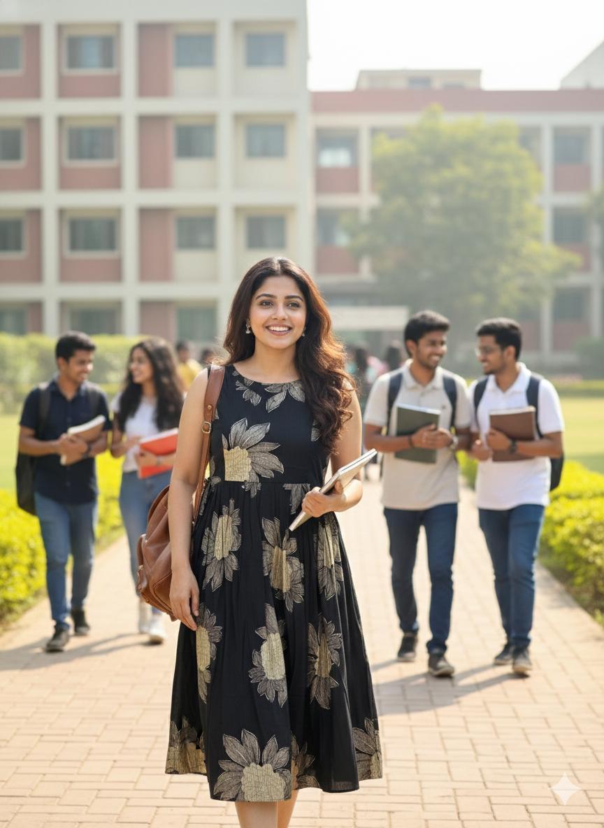 Women Midi/ Calf Gown Black Colour , Floral design
