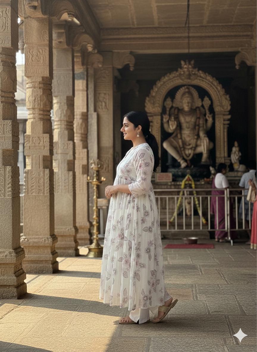 Women , White Cord-set , White pants with Floral Design ( V Neck )