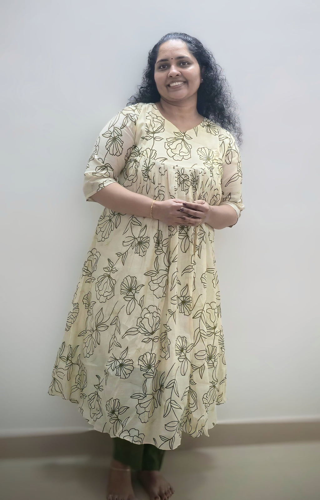 Women Cord Set , Cream colour top with Green Pants