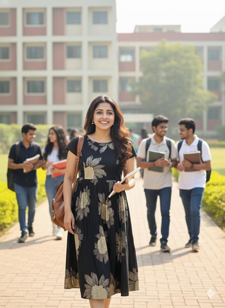 Women Midi/ Calf Gown Black Colour , Floral design